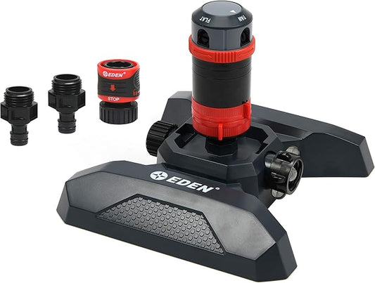Eden 94123 4-Pattern Adjustable Mobile Rotary Gear Drive Sprinkler W/Quick Connect Starter Set, 360 Degree Coverage