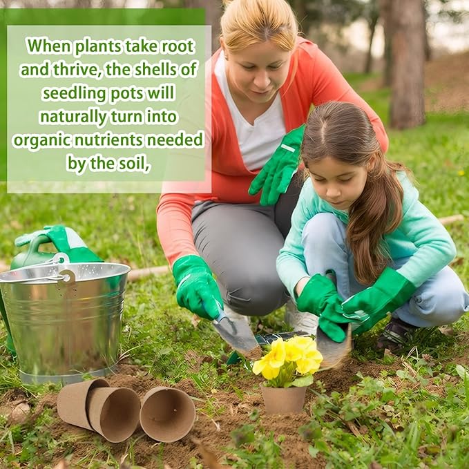 Augshy 4 Inch Peat Pots, 50 Pack Seed Starter Nursery Pots Round Plant Seedling with Drainage Holes for Garden Nursery Kits Seedlings Seed Starting Tray with 50 Plant Labels