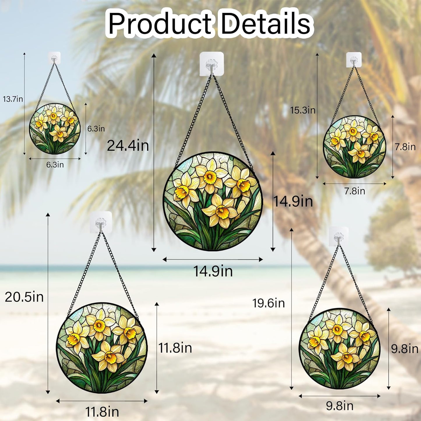 Stained Glass Window Hanging, Daffodil Plant Flowers Sun Catchers Diamond Glass Panel Hangings Suncatcher Decor for Birthday for Women, Men, Wife, Aunt, and Mom 7.8 in