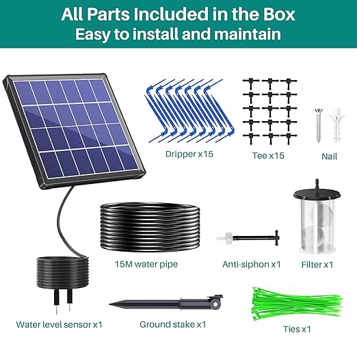 Biling Solar Drip Irrigation System, 3W Drip Irrigation Kit Digital Programmable Smart Watering for 15 Potted Plants Outdoor Indoor Garden
