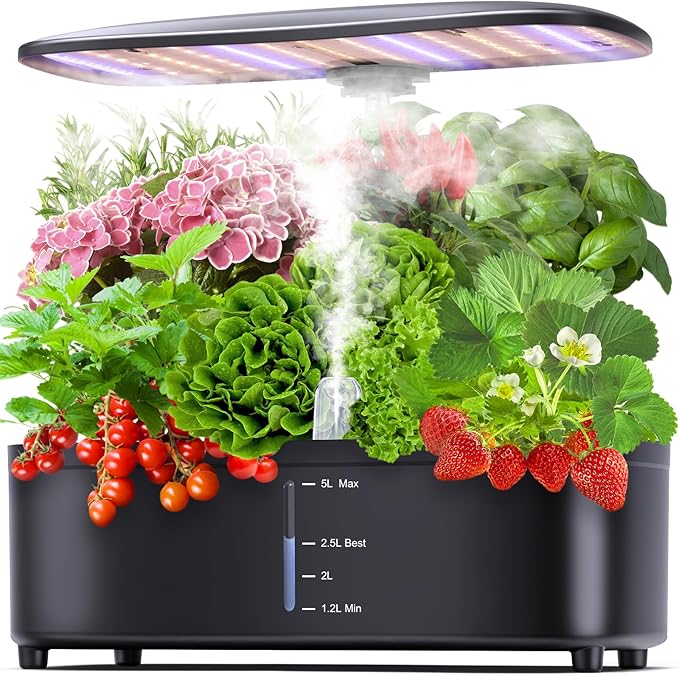 Misting 15 Pods Hydroponic Growing System Herb Garden Kit Indoor, Large Tank Plant Germination Kit with Adjustable Height Grow Light to “20", Quiet Pump, Auto Timer, Gardening Christmas Gifts (5L)
