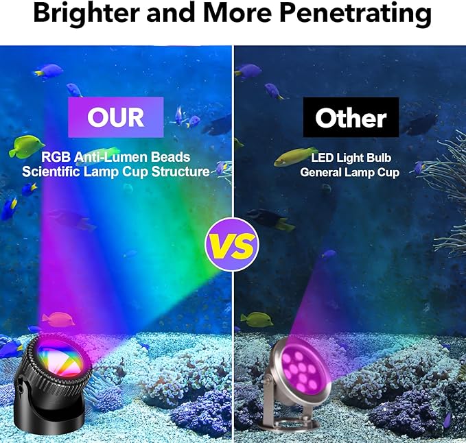 POPOSOAP RGB Underwater Pond Lights with Timer, 20 Colors Dimmable Submersible Led Fountain Lights with IP68 Waterproof, Support Remote Control for Outdoor Ponds Aquarium Garden Pool (4 Set)