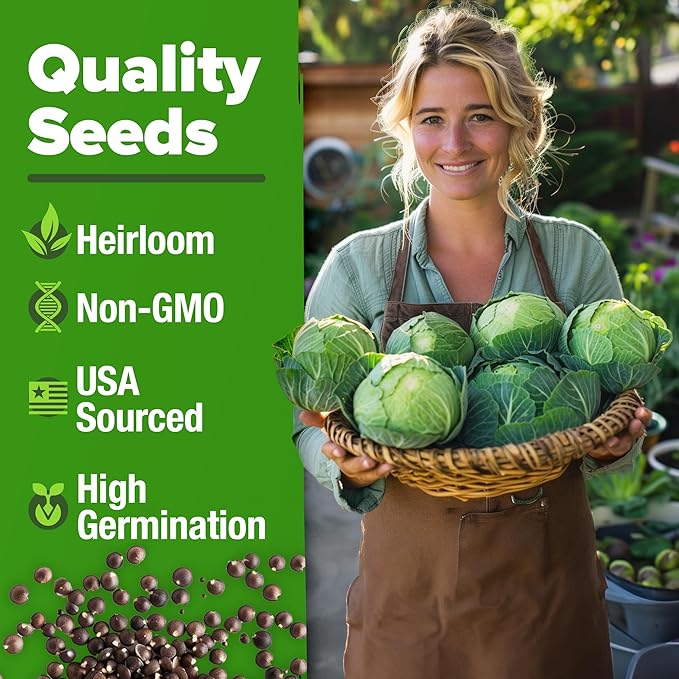 HOME GROWN 7 Cabbage Seeds for Planting - 2000+ Heirloom π‘π’π‘-ππ π’ π¨π¦π Seeds - Golden Acre,BokChoy,Savoy,Michihili, Red Acre, Copenhagen Market,Jersey Wakefield - Vegetable Seeds for Planting
