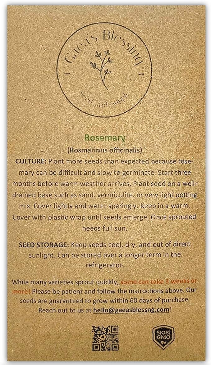 Gaea's Blessing Seeds - Rosemary Seeds - Heirloom Non-GMO Seeds with Easy to Follow Instructions 97% Germination Rate (Single Pack)