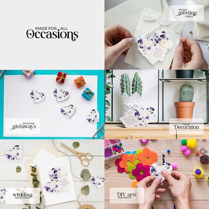 Wildflower Seed Paper - Set of 24 Purple Heart-Shaped with Envelopes and Planting Instruction, Writable & Plantable Gift for Mom and Plant Lovers, Ideal for Wedding, Memorials, Baby Showers