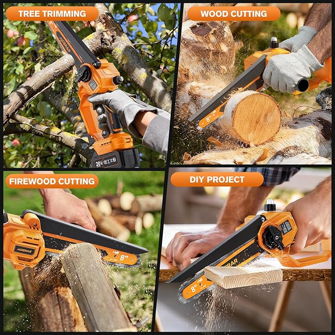 Mini Chainsaw Cordless Battery Powered, 8 Inch & 6 Inch Brushless Electric Chain Saw with 2 Pack 4.0Ah Batteries, Small Handheld Portable Chainsaw for Tree Trimming Wood Cutting Gardening Gift