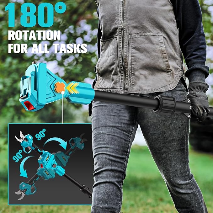 Cordless Pole Pruning Shears Compatible with Makita 18V Battery: 1.5-2 Inch Cutting Diameter Electric Pruning Shears with 2 x 2.0Ah Rechargeable Batteries - 13ft Reach Pole Pruner