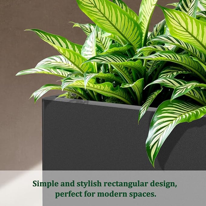 Large Rectangle Planter Metal Black Planter Box with a Drainage Hole and a Removable Divider Indoor Outdoor Porch Pots for Tall Plants, Trees, Flowers 32.01" x 10"x 16.26" Black