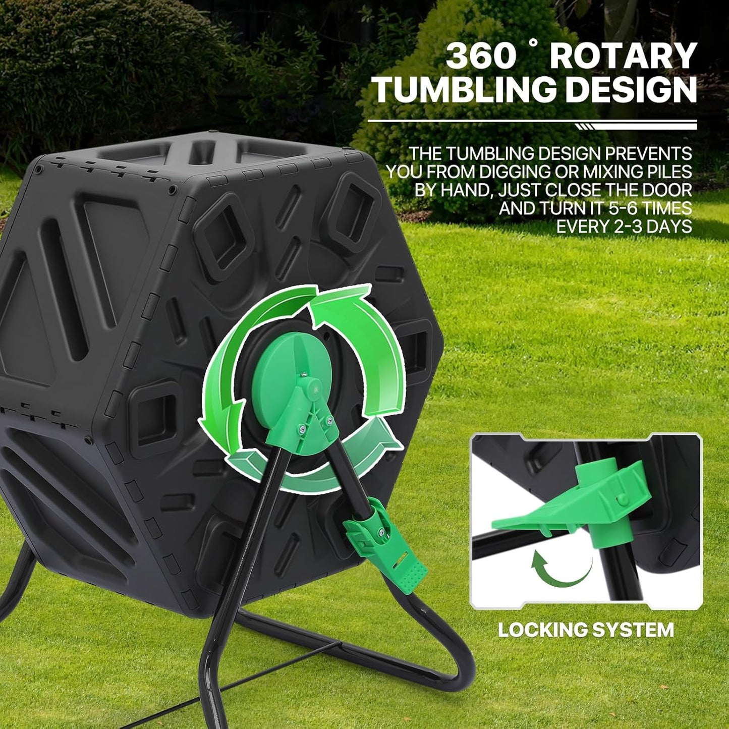 MoNiBloom 17 Gallon Single Compost Tumbler, BPA Free Outdoor Light Weight Compost Bin w/Sliding Door, All-Season Fast Working Rotating Chamber Composters for Garden Patio