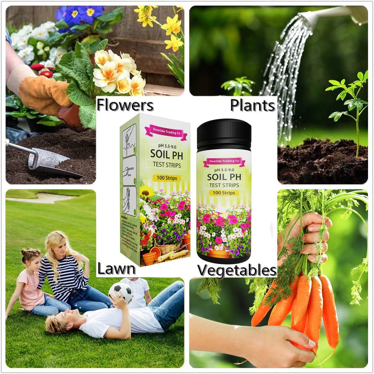 Soil pH Paper Test Kit – 100 Tester Strips (3.5-9 Range) – Use for Testing Garden Home Lawn Grass Vegetable Gardening Dirt Yard Compost Outdoor and Indoor Plants