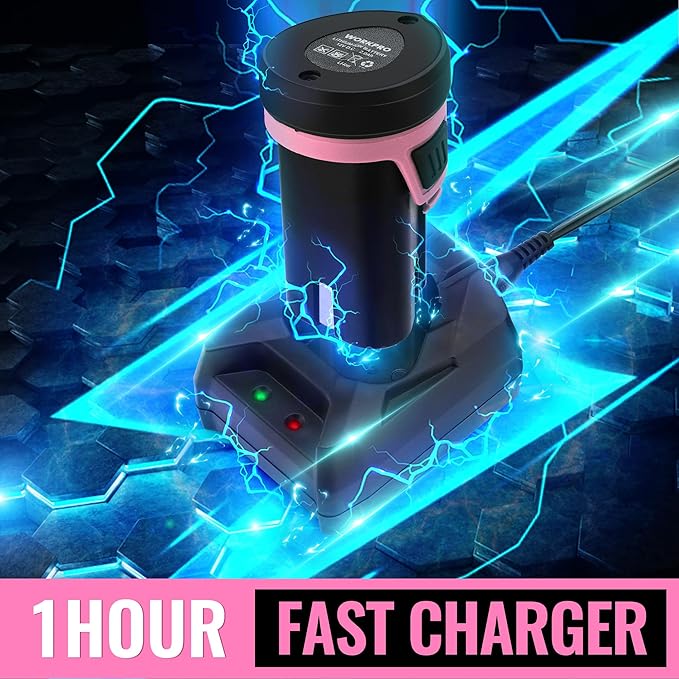 WORKPRO 12V Cordless Grass Shear & Shrubbery Trimmer - 2 in 1 Handheld Hedge Trimmer, Electric Bush Trimmer/Grass Cutter with 2.0Ah Rechargeable Lithium-Ion Battery &1 Hour Fast Charger, Pink Ribbon