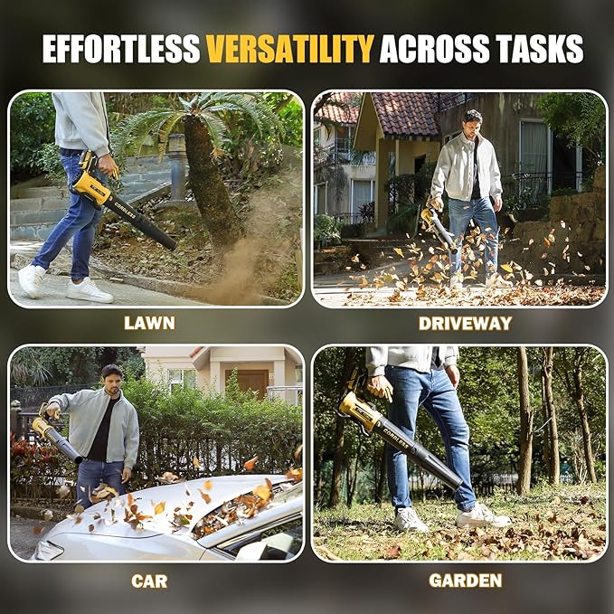 Leaf Blower Cordless with 2× 4.0Ah Batteries and Charger, 560CFM & 180MPH Lightweight Leaf Blower, 2 Speed Electronic Control, 20V Electric Blower for Driveway, Lawn & Yard Care