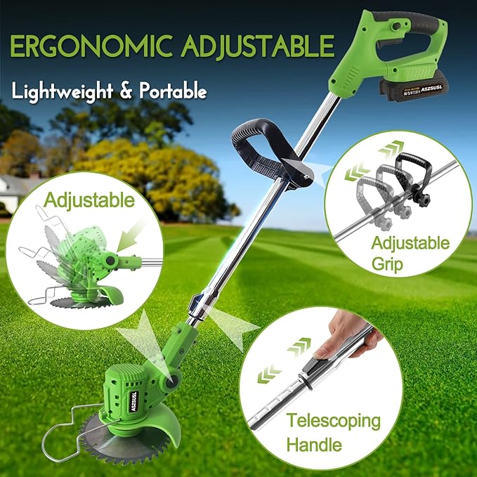 Electric Weed Wacker, 21V Grass Trimmer Cordless with 2 Battery and Charger 5 Types 26Pcs Blade 3 in 1 Weed Trimmer Lawn Edger Brush Cutter for Lawn Yard Garden