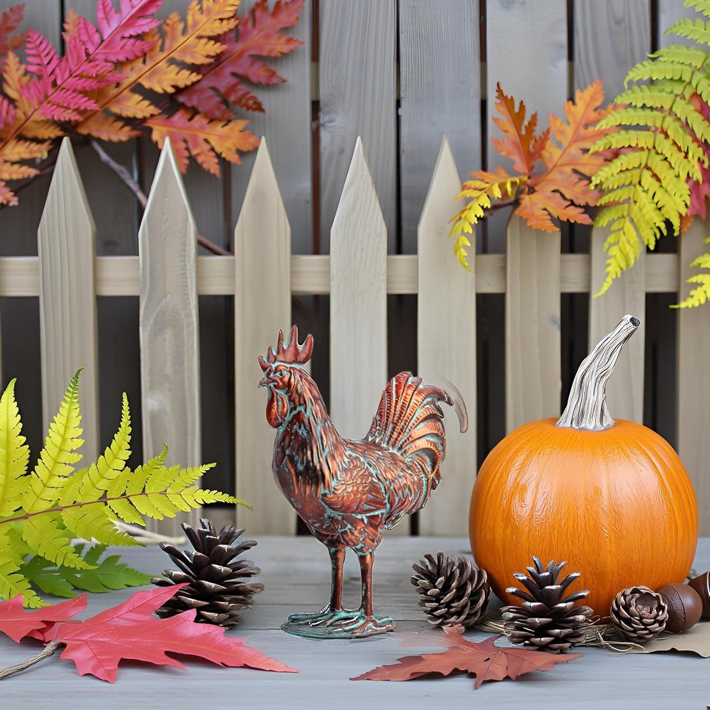 Metal Rooster Statue Garden Yard Decor,15.7"L x 18.8"H Metal Chickens Yard Art, Vintage Outdoor Chicken Rooster Figurine for Backyard Patio Lawn Home Kitchen Decorations, Gift for Chicken Lovers
