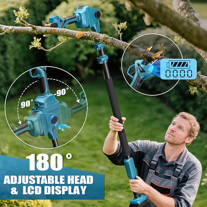 2-in-1 Cordless Pole Pruning Shears for Makita 18V Battery(NOT Included), 2.4" Cutting Diameter 14.7FT Reach Electric Power Pruner w/Extension Pole, Brushless Tree Pruner for Branch Trimming
