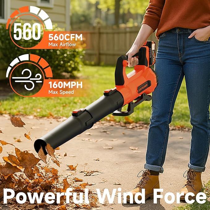 Leaf Blower Cordless with 2× 5.0Ah Batteries and Charger, 21V Electric, Lightweight Battery Powered Blowers for Lawn Care, Yard, Patio Cleaning, Blowing Leaves & Dust, Organe