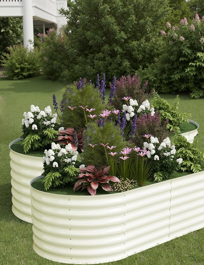 2 Pcs Raised Garden Beds Outdoor 6x3x2 ft - Galvanized Steel Planter Box for Vegetables, Flowers, Rust-Resistant Garden Box, Easy Assembly Raised Beds, Durable Planters for Outdoor Plants, Beige