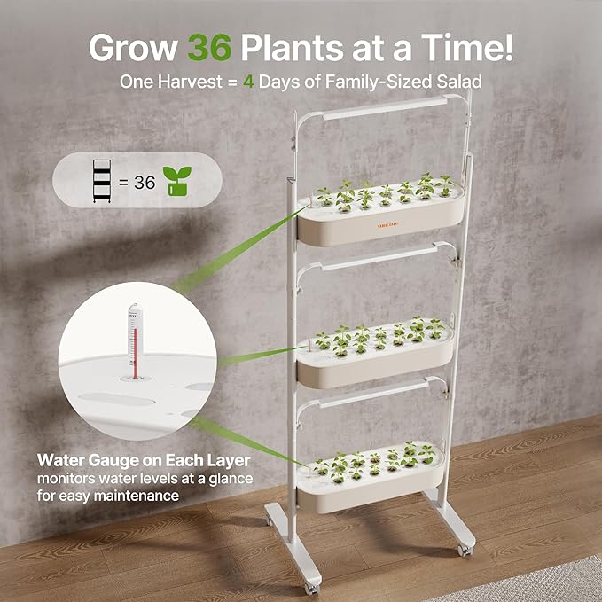 SUNCOZE 3-Tier Hydroponics Growing System Kit with 36 Pods – Full Spectrum Grow Lights, Hydroponic System Equipped with Smart Controller, Indoor Herb Garden Kit for Vegetables, Herbs, Fruits&Flowers