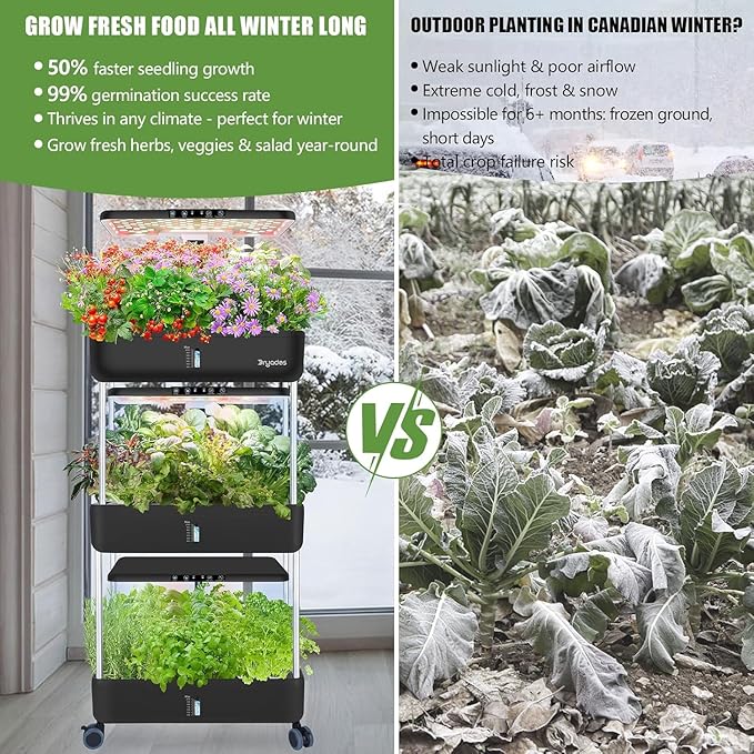 66-Pod Indoor Hydroponic Growing System + 3 Free Seeds Starter Kit (Lettuce, Salad Mixed, Basil Seeds) – Dual 53W Full-Spectrum LED, 10-L Water Tank, 3-Tier Grow Pods