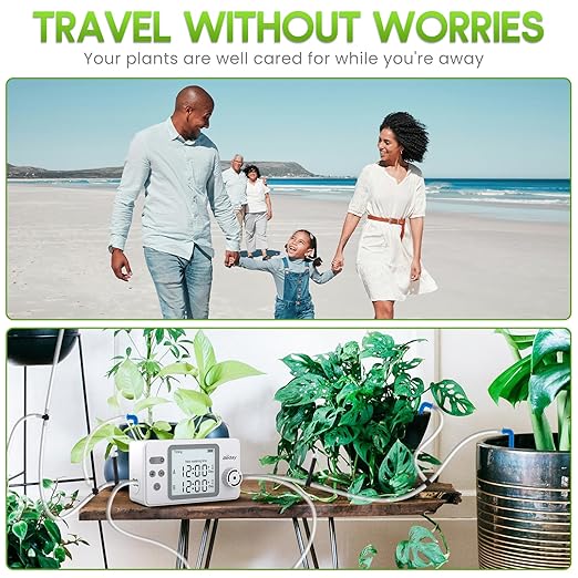 Automatic Watering System Dual Pump for Indoor Plants, Built-in Rechargeable Battery, Two Independent Water Zones, Worry-Free Vacation Drip Irrigation Kit, Water-Saving Smart Plant Waterer, White