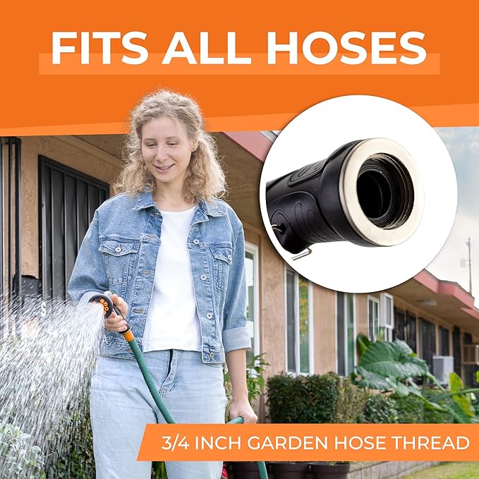 Durable Heavy Duty Garden Hose Nozzle - 9 Spray Patterns & 5 Extra washers - High-Pressure Water Hose Nozzle, Easy to Use for Watering Plants, Dog Wash