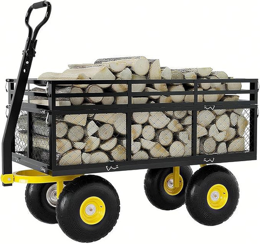 Metal Wagon - 1400lbs Garden Cart with 10" Multi-Terrain Tires, 4 Removable Mesh Sides & 180° Swivel Handle, Yard Wagon Cart for Lawn, Yard, Patio Gardening