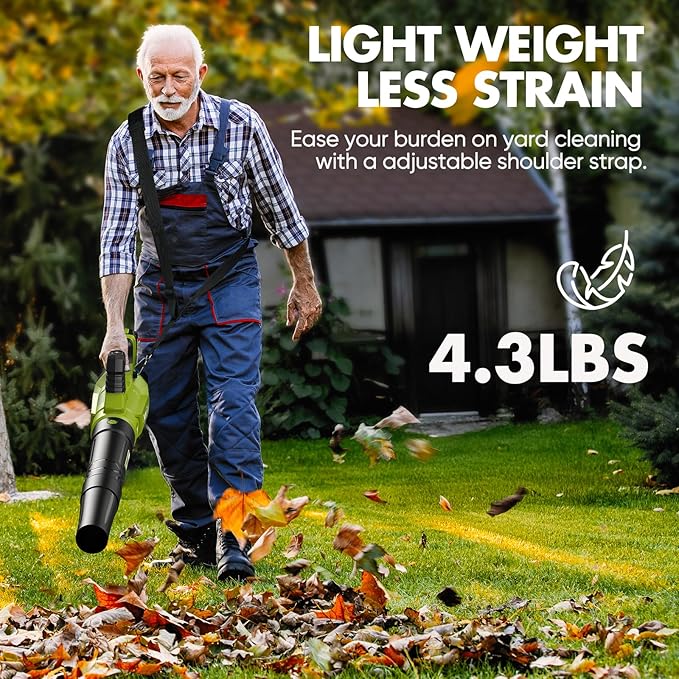 Leaf Blower Cordless - 2025 Update 150000RPM & 3 Speed Levels Electric Leaf Blower with 2 x 4.0Ah Battery and Charger, Extension Tube Blower for Lawn Care, Yard, Garage, Blowing Leaves, Dust or Snow