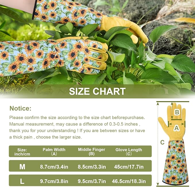 Long Gardening Gloves for Women Thorn Proof,Rose Pruning Cowhide Leather Garden Gloves for Cactus, Rose and Blackberry