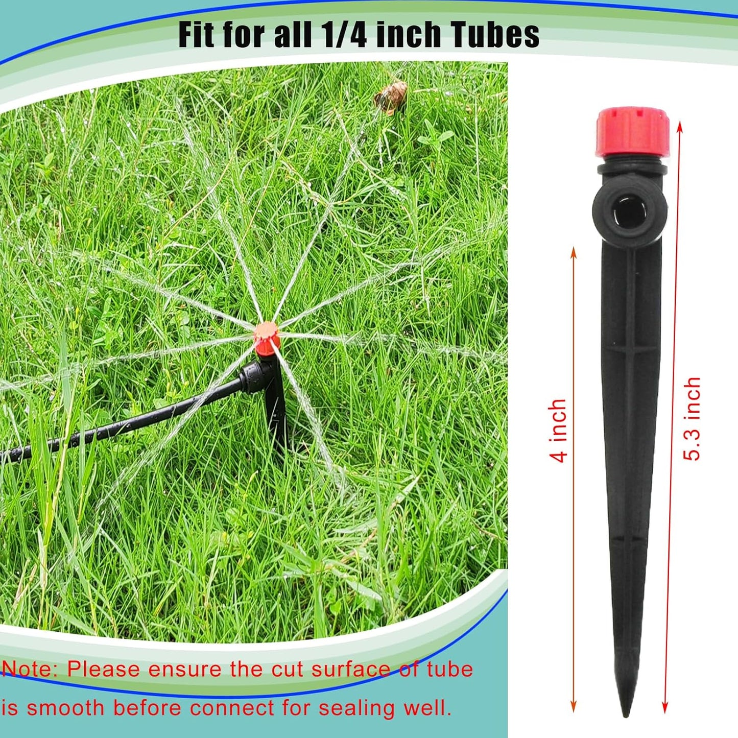 30pcs Drip Irrigation Emitters - Push-to-Quick Connect to 1/4" Tube - Adjustable 360 Degree Drippers Emitters Vortex on 5.3" Stakes-Garden Watering System (Red Emitters Stream-30PCS)