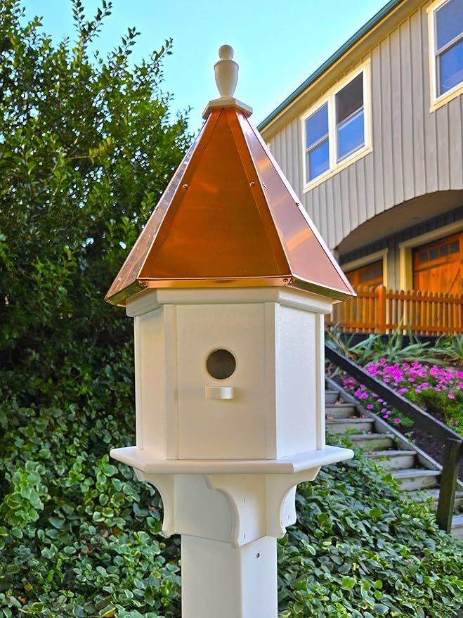 Amish Handmade Birdhouse with Copper Roof, Bird Watching (Copper Roof, 3 Compartments)