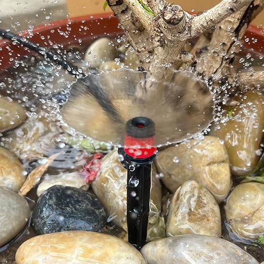 100PCS Drip Irrigation Emitters, Kalolary Adjustable 360 Degree Water Flow Drippers Emitters for 1/4" Drip Irrigation System Tubing, Garden Irrigation Drippers for House Garden Flower beds(Red)