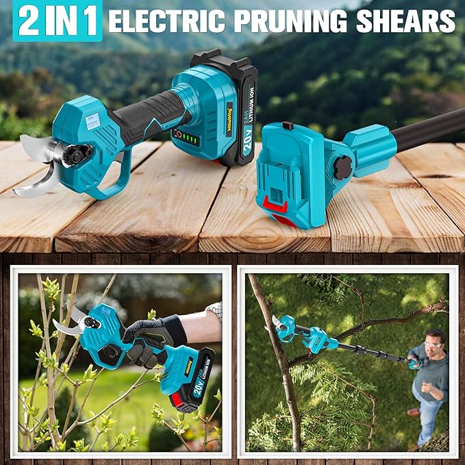 Cordless Pole Pruning Shears Compatible with Makita 18V Battery: 1.5-2 Inch Cutting Diameter Electric Pruning Shears with 2 x 2.0Ah Rechargeable Batteries - 13ft Reach Pole Pruner