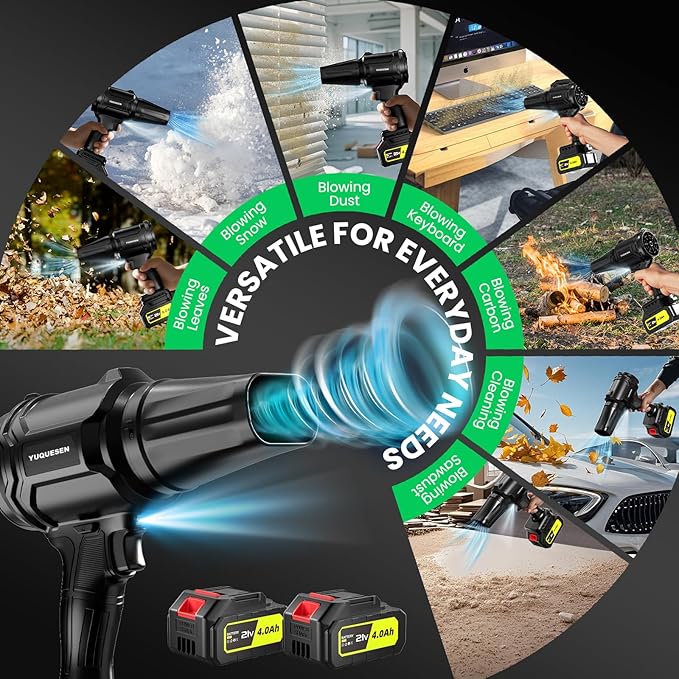 Cordless Leaf Blower, 980,000 RPM Handheld Leaf Blower with 2 X 4.0Ah Batteries & Charger, Lightweight Leaf Blowers for Patio Cleaning, Lawn Care, Leaves, Dust