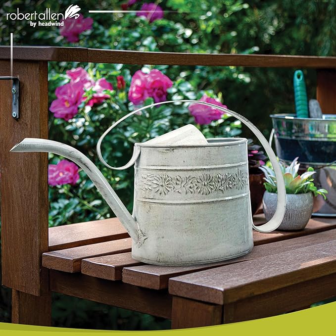 Headwind Willow Antique White 0.5 Gallon Galvanized Decorative Metal Garden Watering Can for Indoor & Outdoor Plant Care โ Vintage Gardening Plant Watering Can by Robert Allen