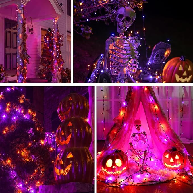 75.8 FT 200 LED Orange and Purple Halloween Tree Lights Indoor Outdoor, Extendable Halloween Led String Lights with Memory Function & Timer & 8 Modes, Waterproof Twinkle Light for Horror Party Decor
