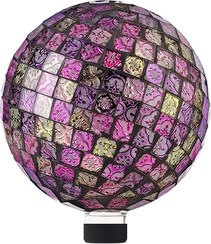 Alpine Corporation 10" Diameter Indoor/Outdoor Glass Mosaic Gazing Globe Yard Decoration, Pink