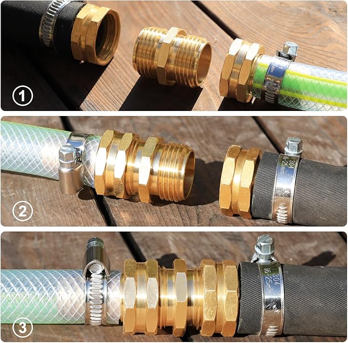UNWAVER Solid Brass Garden Hose Fittings Male Connectors Adapter Heavy Duty Brass Double Male Faucet Leader Coupler Dual Water Hose Connector(3/4" GHT) 4 Pcs