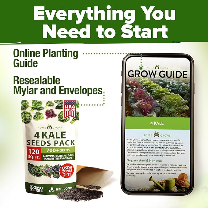 HOME GROWN π¨π¦π π£π₯ππ ππ¨π  Heirloom Vegetable Seeds π‘π’π‘-ππ π’ Vegetable Seeds for Planting Home Garden, Beans, Carrots, Peppers, Cucumber, Kale, Pepper Seeds, Tomato (4 Kale)