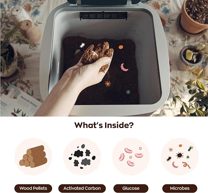 Reencle Prime Electric Composter - 14L Kitchen Composter, Decomposes Up to 2.2 lbs Food Waste Daily, Odorless Indoor Composting with Whisper-Quiet Technology & Rapid Decomposition (White)