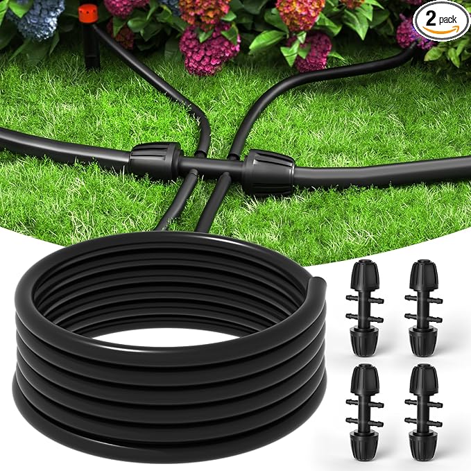 Bonviee 1/2" Irrigation Tubing with 4 Packs 6-Way Connectors - 50FT Drip Irrigation Tubing Ideal for Garden Irrigation System or as Blank Distribution Hose for Any Project