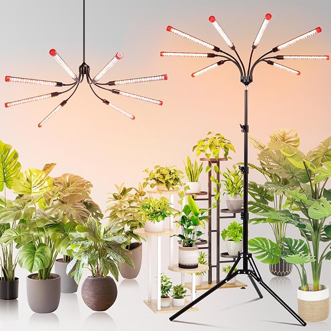 Gamechanger! 72W, NOT 24W, Bright Beyond Your Imagination, 8Head Stand Grow Lights for Indoor Plants, 2025 Big Coverage Full Spectrum LED Plant Grow Light for Bonsai Tree, Tall Plant, 4,8,12 Hr Timer