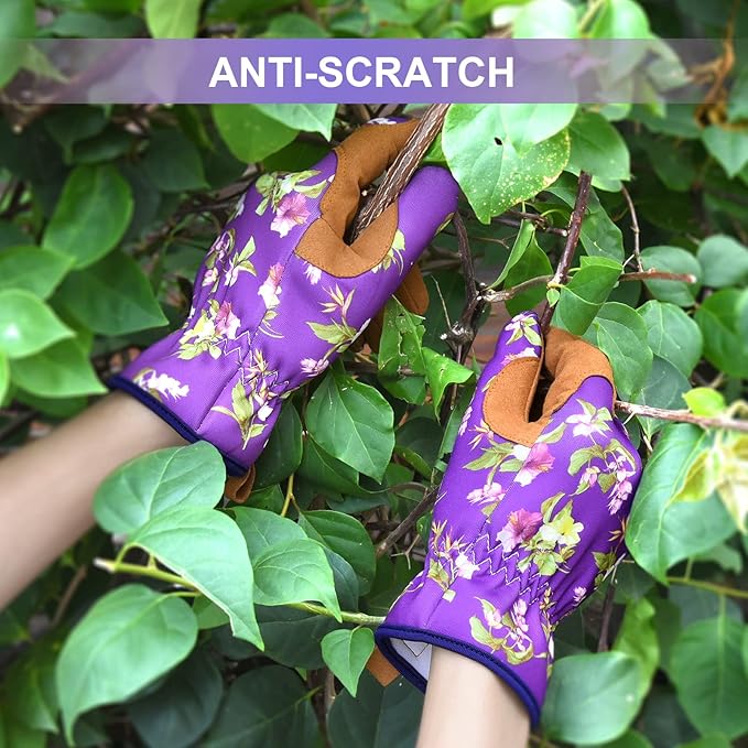 Womens Gardening Weeding Working Gloves, Leather Garden Glove for Women Thorn Proof No Stab for Digging, Planting,Pruning