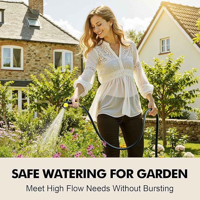 Rubber Garden Water Hose 50ft, 5/8" Leak Proof Garden Hose with Brass Connector, Flexible Hose Pipe for Lawn, Watering Cleaning & Washing