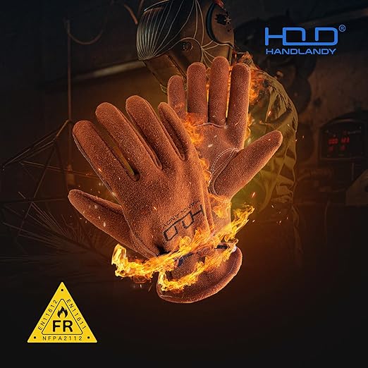 HLDD HANDLANDY 2 Pairs Deerskin Leather Work Gloves for Men & Women, Heat Fire Resistant Tig/Mig Welding Gloves, Rigger Glove for Driver, Construction, Yardwork, Gardening, BBQ
