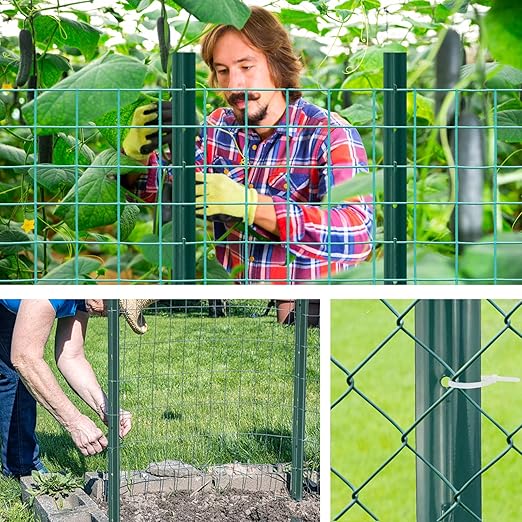 XYADA Fence Posts Sturdy Duty Metal Fence Post,U Post for Fencing in Garden Yard and Outdoor Wire-Pack of 10 (3 Feet), Green