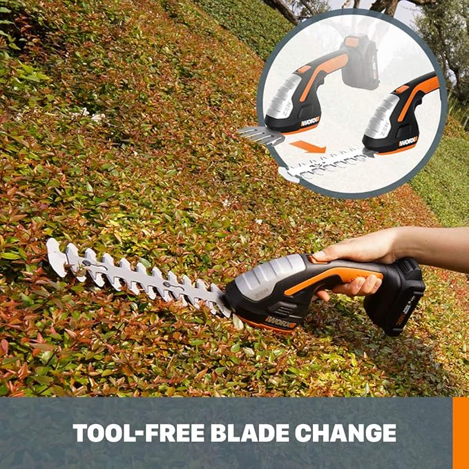 WORX WG801.9 20V 2 in 1 Cordless Hedge Trimmer, 4" Grass Shear & 8" Shrub Trimmer with 2 Blades, Battery & Charger Not Included