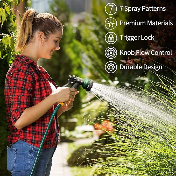 AUTOMAN Garden Hose Nozzle 2PK, ABS Water Spray Nozzle with 7 Adjustable Patterns, Slip Resistant for Watering Plants, Lawn, Garden, Washing Cars, Cleaning, Showering Pets & Outdoor Fun