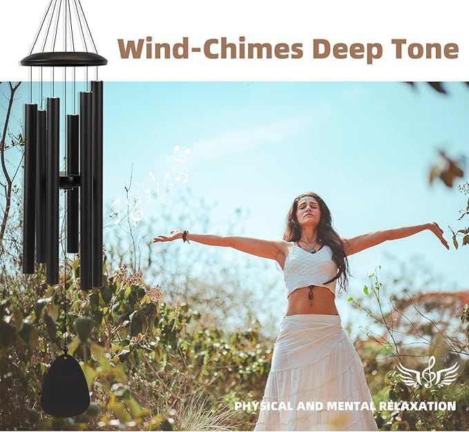 Wind-Chimes-Outdoor-Large-Decor, Deep Tone Soothing Melodic Tones Windchimes, Wind Chimes for Outside, Memorial Wind Chime Best Gift for Mom Women Grandma Neighbors(32" Black)