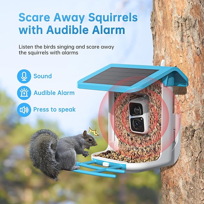 SMONET Bird Feeder with Camera B300: Smart Birdhouse Camera AI Recognition Solar Powered,Outdoor Wireless WiFi Birdfeeder Watching Live Video,Funny Birthday Gifts for Mom Mother Grandma Daughter