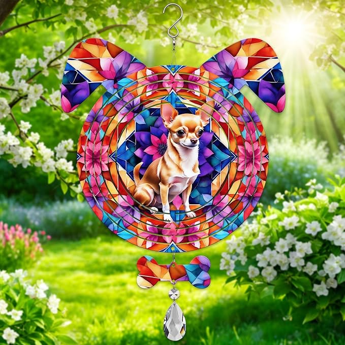 Chihuahua Dog Ears Wind Spinner, Chihuahua Wind Spinner Hanging for Yard and Garden